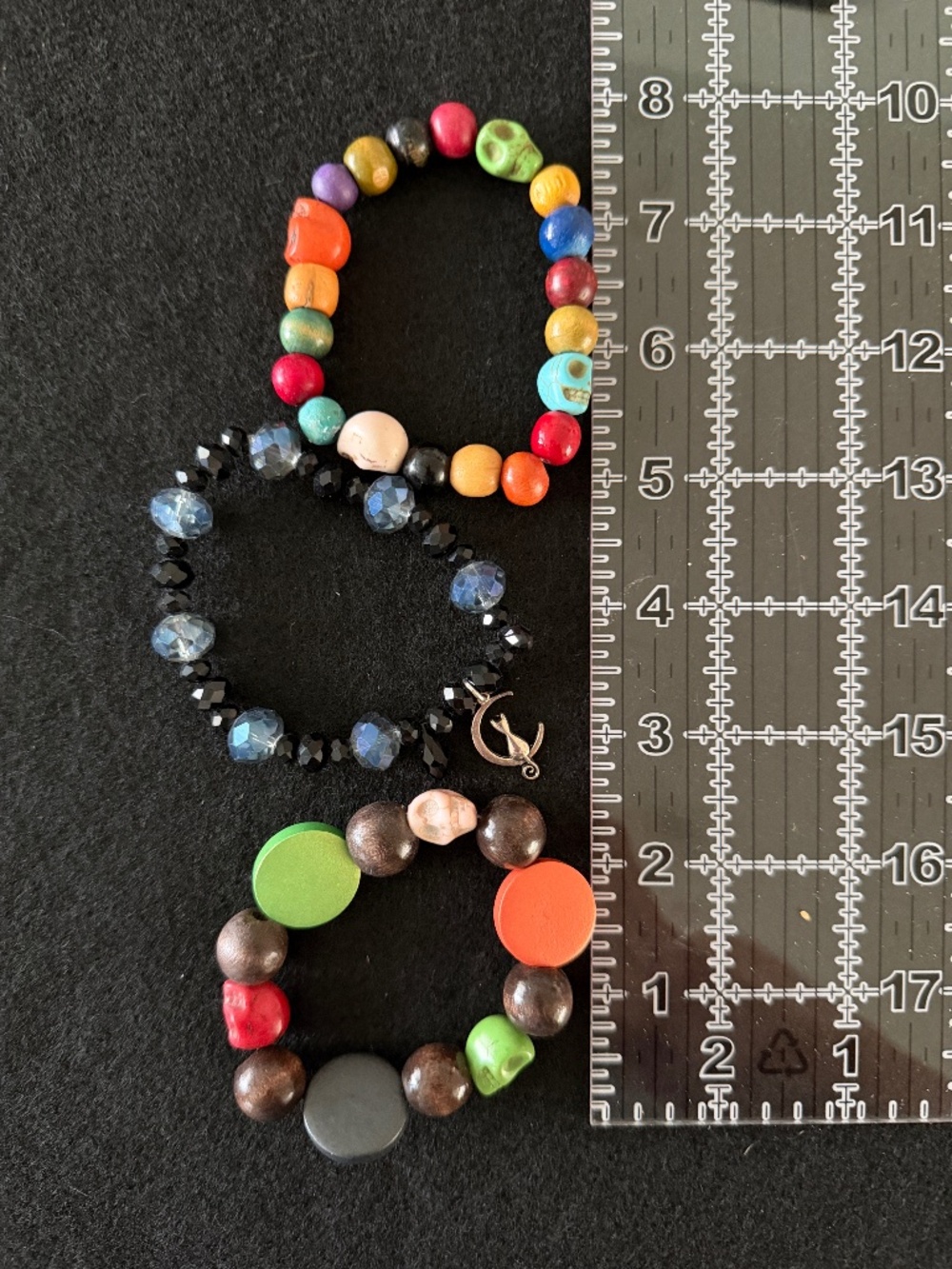 Bracelet Set 3 Witchy Halloween Themed Stretch Bracelet Howlite Skull Beads